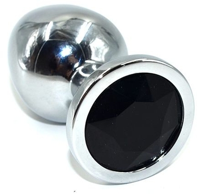 Серебристая анальная пробка из нержавеющей стали с черным кристаллом - 8,5 см. - фото, цены