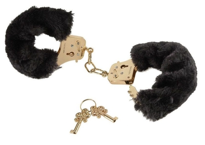 Наручники с чёрной меховой опушкой Gold Deluxe Furry Cuffs - фото, цены