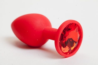 Красная силиконовая анальная пробка с красным стразом - 7,1 см. - фото, цены