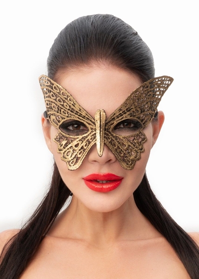 Золотистая женская карнавальная маска в форме бабочки - фото, цены
