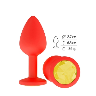 Красная анальная втулка с желтым кристаллом - 7,3 см. - фото, цены