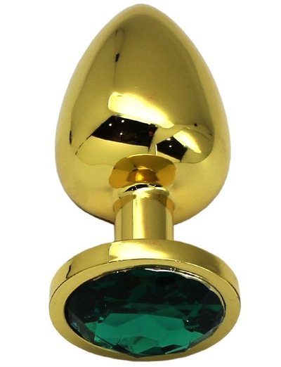 Золотистая анальная втулка с изумрудным кристаллом - 9,5 см. - фото, цены