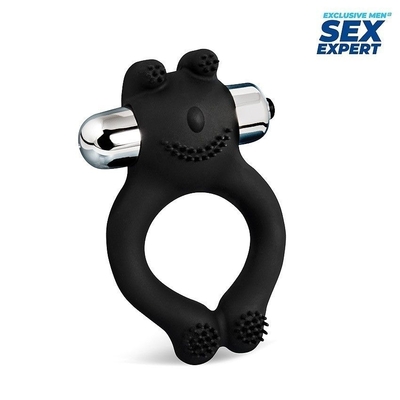 Черное силиконовое эрекционное виброкольцо Sex Expert - фото, цены