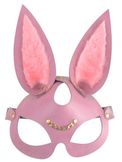 Розовая кожаная маска Зайка с длинными ушками - фото, цены