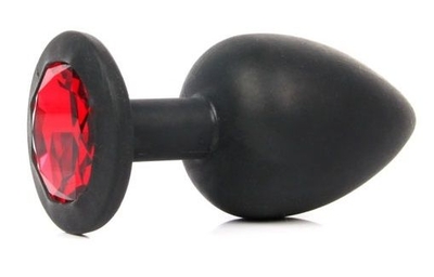 Чёрная силиконовая пробка с красным кристаллом размера M - 8 см. - фото, цены