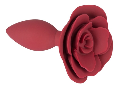 Красная анальная пробка с ограничительным основанием в виде розы - 10,7 см. - фото, цены