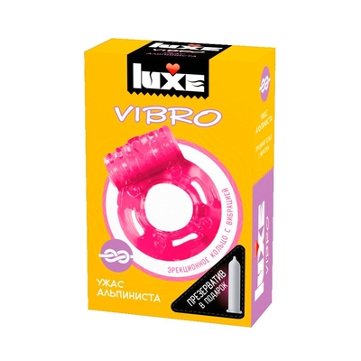 Розовое эрекционное виброкольцо Luxe Vibro Ужас Альпиниста + презерватив - фото, цены