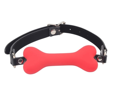 Красный силиконовый кляп-косточка на черном ремешке Doggie Bone Bit Gag - фото, цены