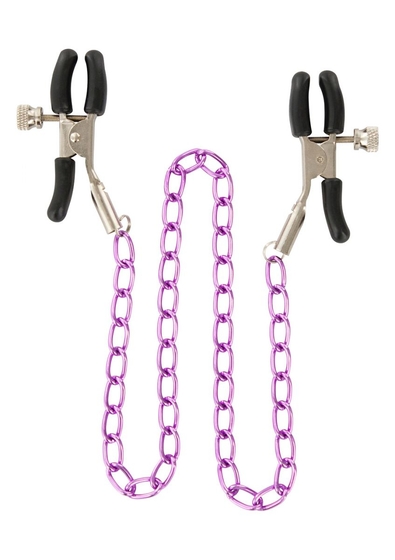 Зажимы для сосков Nipple Chain Metal на фиолетовой цепочке - фото, цены