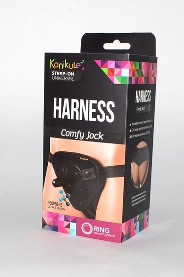Чёрные трусики-джоки Kanikule Strap-on Harness universal Comfy Jock с плугом и кольцами - фото, цены