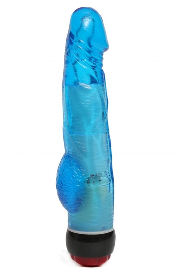 Голубой вибратор-реалистик с мошонкой и подсветкой - 21,5 см. - фото, цены