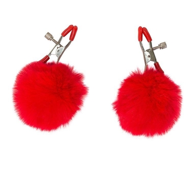 Зажимы на соски Angelic с красными меховыми шариками - фото, цены