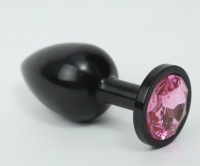 Чёрная анальная пробка с розовым стразом - 8,2 см. - фото, цены