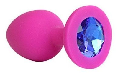 Ярко-розовая анальная пробка с синим кристаллом - 9,5 см. - фото, цены