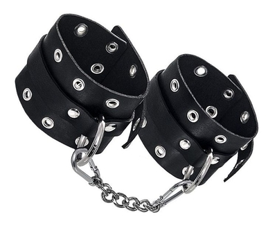 Черные однослойные наручники с люверсами - фото, цены