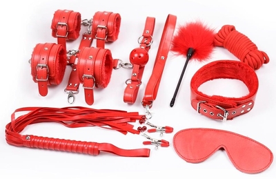 Набор красных БДСМ-аксессуаров Bandage Kits из 10 предметов - фото, цены