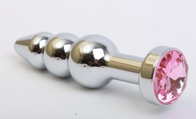 Серебристая анальная ёлочка с розовым кристаллом - 11,2 см. - фото, цены