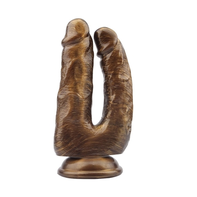 Золотистый анально-вагинальный фаллоимитатор Dick Cumming - 18 см. - фото, цены