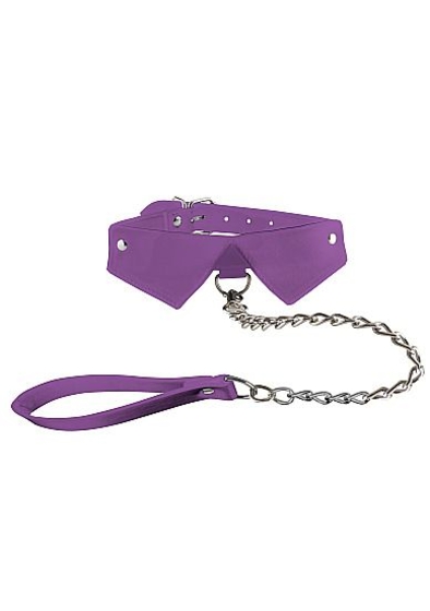 Фиолетовый кожаный воротник с поводком - фото, цены