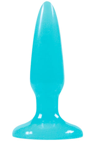 Голубая анальная пробка, светящаяся в темноте, Firefly Pleasure Plug Mini - 8,1 см. - фото, цены