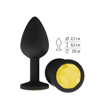 Чёрная анальная втулка с жёлтым кристаллом - 7,3 см. - фото, цены