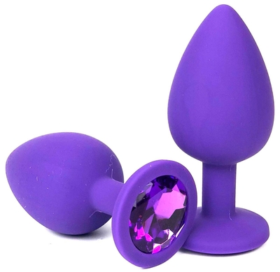 Фиолетовая анальная пробка с фиолетовым стразом - 8 см. - фото, цены