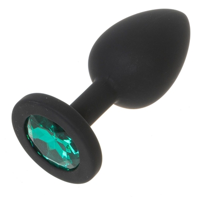 Черная силиконовая анальная пробка с зеленым кристаллом - 7,3 см. - фото, цены