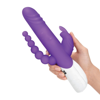 Фиолетовый вибратор-кролик с анальным стимулятором - 26 см. - фото, цены