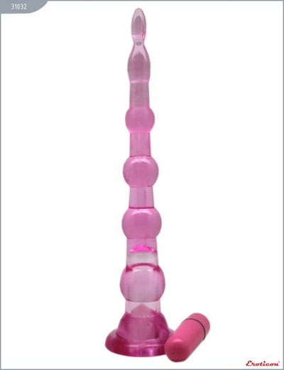 Розовый анальный конус с вибропулькой - 22 см. - фото, цены