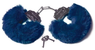 Шикарные темно-синие меховые наручники с ключиками - фото, цены