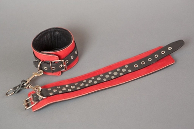 Красные кожаные наручники на мягкой подкладке - фото, цены