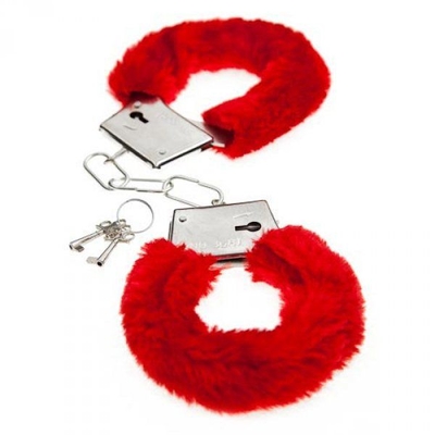 Красные меховые наручники Love с ключиками - фото, цены