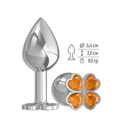 Средняя серебристая анальная втулка с клевером из оранжевых кристаллов - 8,5 см. - фото, цены