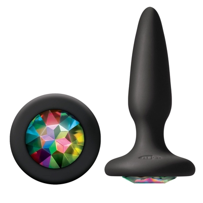 Чёрная анальная пробка с радужным кристаллом Glams Mini Rainbow Gem - 8,4 см. - фото, цены