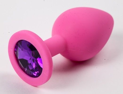 Розовая силиконовая пробка с фиолетовым кристаллом - 8,2 см. - фото, цены