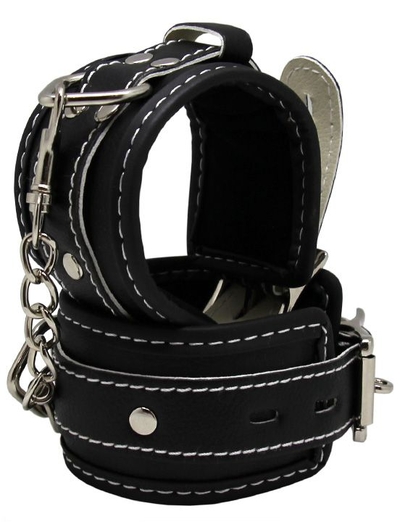Черные регулируемые наручники с подкладом на карабинах - фото, цены