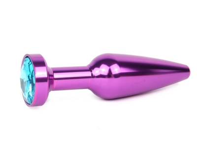 Удлиненная коническая гладкая фиолетовая анальная втулка с голубым кристаллом - 11,3 см. - фото, цены