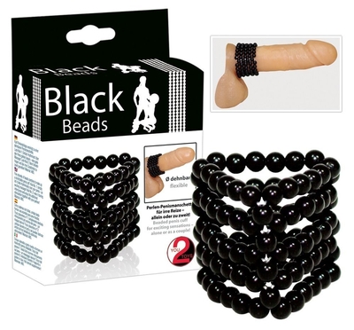 Широкое эрекционное кольцо из бусинок Black Beads - фото, цены