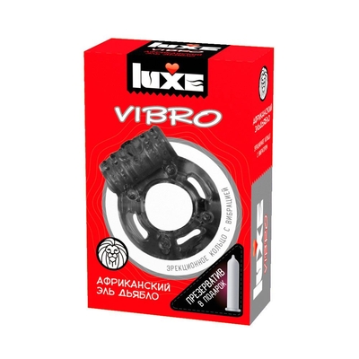 Чёрное эрекционное виброкольцо Luxe Vibro Африканский Эль Дьябло + презерватив - фото, цены