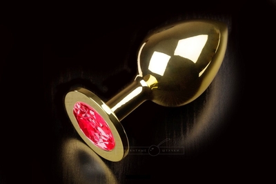 Большая золотистая анальная пробка с красным кристаллом - 9 см. - фото, цены