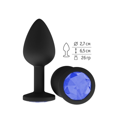 Чёрная анальная втулка с синим кристаллом - 7,3 см. - фото, цены