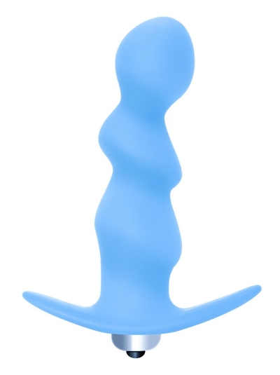 Голубая фигурная анальная вибропробка Spiral Anal Plug - 12 см. - фото, цены