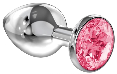 Большая серебристая анальная пробка Diamond Pink Sparkle Large с розовым кристаллом - 8 см. - фото, цены