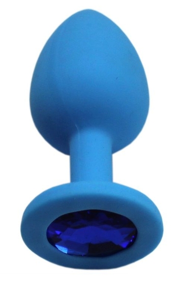 Голубая анальная пробка с синим кристаллом - 7,4 см. - фото, цены