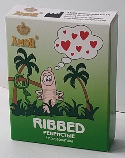 Ребристые презервативы Amor Ribbed Яркая линия - 3 шт. - фото, цены