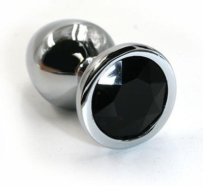 Серебристая алюминиевая анальная пробка с чёрным кристаллом - 6 см. - фото, цены
