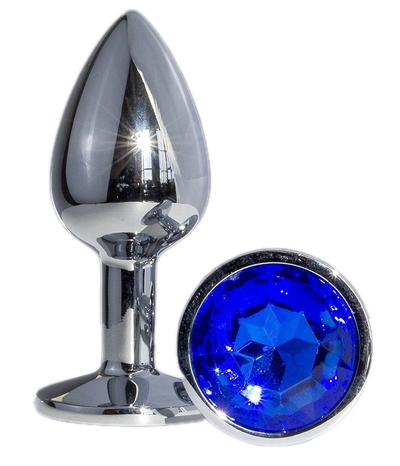 Металлическая анальная пробка с синим кристаллом - 7 см. - фото, цены