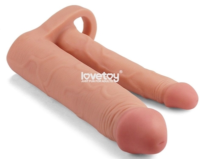 Телесная насадка для двойного проникновения Add 2 Pleasure X Tender Double Penis Sleeve - 20 см. - фото, цены