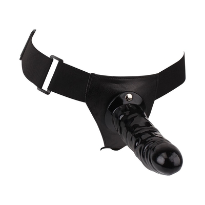 Полый черный страпон на эластичных ремешках - 19 см. - фото, цены