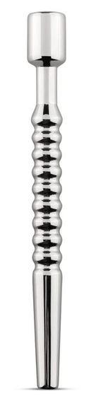 Серебристый уретральный стимулятор Sinner Hollow Ribbed Dilator - 11 см. - фото, цены